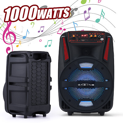 #ad 8quot; Wireless Bluetooth LED Speaker 1000W Stereo AUX TF FM System W Remote amp; Mic $32.99