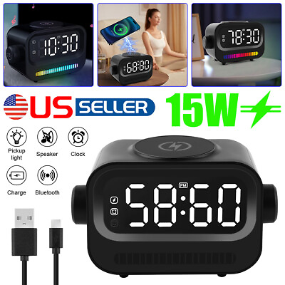 #ad Wireless Bluetooth Speaker with Alarm Clock Phone Charger Voice Control Light US $33.99