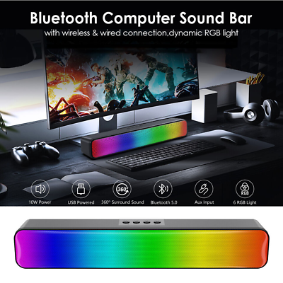 #ad Soundbar RGB Bluetooth Speaker System Wireless 3D Stereo Home Sound Bar Surround $22.45