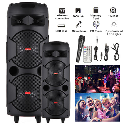 #ad Dual 8quot; BT Party Bluetooth Speaker System Big Led Portable Stereo Tailgate Loud $75.99