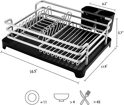 #ad Aluminum Dish Rack with Cutlery Holder Removable Drainer Tray Silver $26.56