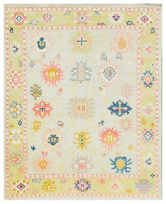 #ad Muted Oushak Floral Turkish Hand Knotted 10x14 Cream 100% Wool Rugs for Home $498.75