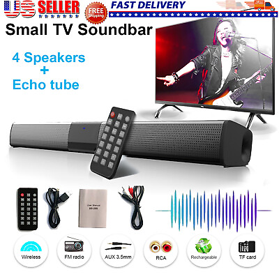 #ad Surround Sound Bar 4 Speaker System Wireless BT Subwoofer TV Home Theateramp;Remote $30.99
