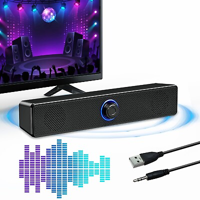 #ad 3.5mm USB Wired Computer Speakers Stereo Bass Sound Soundbar for Desktop Laptop $18.59