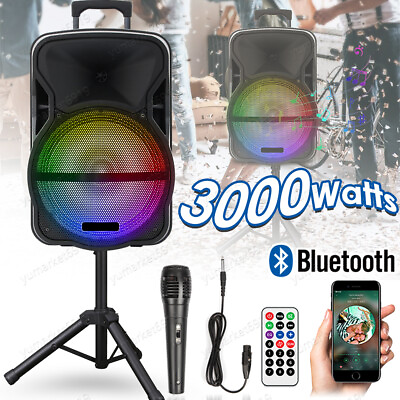 #ad 3000W Portable Bluetooth Speaker Sub Woofer Heavy Bass Party Sound System Mic US $82.88