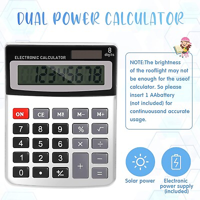 #ad Desktop Calculator 8 Digit Display Battery Solar Basic Big Button Business Home $7.95
