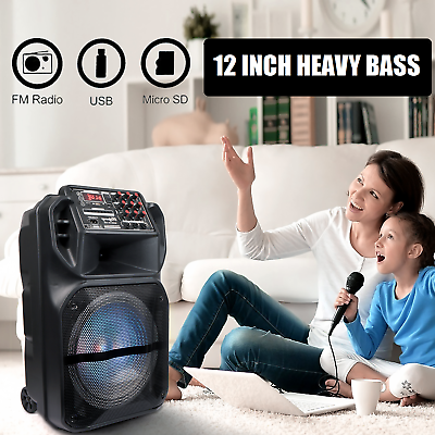 #ad 12quot; Portable Bluetooth Speaker Remote Contral FM AUX w Mic Party karaoke 2023 $95.99