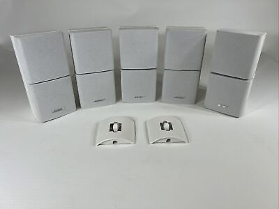 #ad 5 Bose Lifestyle Acoustimass Double Cube White Speakers w Wall Mounts WORKING $125.00