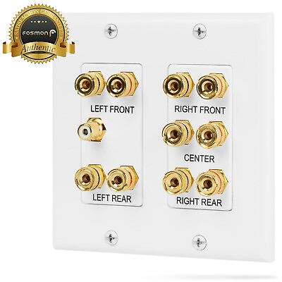 #ad Fosmon 2 Gang 5.1 Surround Sound Wall Plate Gold 5 Pair Copper Binding Post $14.98