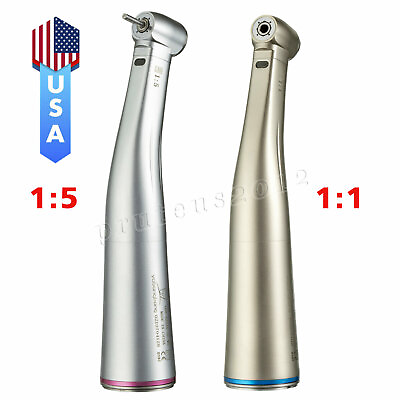 #ad Dental 1:5 1:1 Fiber Optic LED Light Contra Angle Handpiece Inner Spray USA $76.99