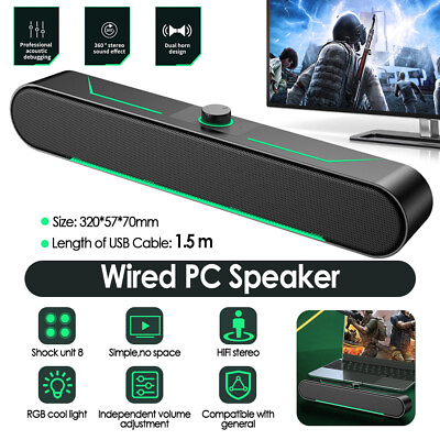 #ad Wired LED USB Power Computer Speakers Stereo Sound Bar For Desktop PC Laptop $24.69