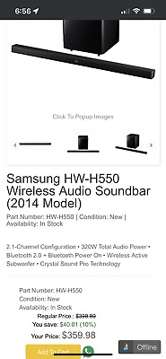 #ad Samsung HW H450 Sound Bar Wireless Subwoofer $180.00