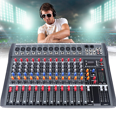 #ad Pro 12 CH Channel Audio Mixer Bluetooth USB DJ Sound Live Mixing Console Studio $108.00