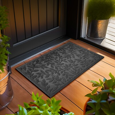 #ad G128 Home Entrance Grey Leaves Door Mat 17x29.5 In Welcome Mats $21.99