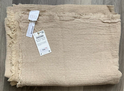 #ad Zara Home Beige Manta Decorative Blanket with Fringe 55quot; x 75quot; New $79.99
