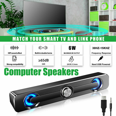 #ad LED Wired Bar Speaker Stereo Speakers TV Computer USB for PC Desktop Tablet $27.58