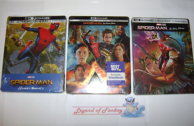 #ad New: Steelbook Spider Man: Homecoming Far From Home No Way Home 4K Blu Ray $299.99