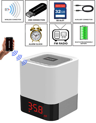 #ad Boytone BT 83CR Portable Bluetooth speaker FM Alarm Clock3 way touch lamp $14.95
