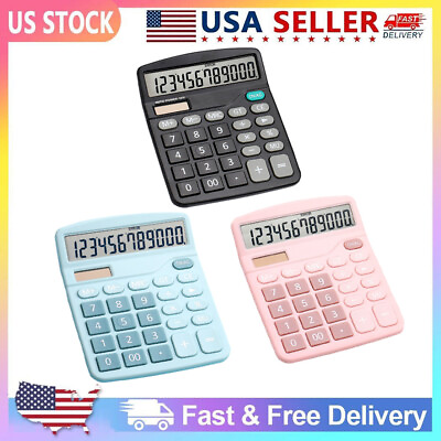 #ad Desktop Calculator 12 Digit Display Battery Solar Basic Big Button Business Home $11.92