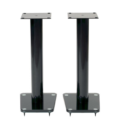 #ad 24quot; Tempered glass amp; metal speaker stand in gloss black finish. Sold as pair $115.23