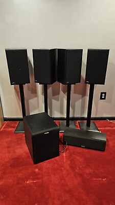 #ad #ad Pinnacle Surround Sound Speakers Subwoofer Center With Pedestals EXCELLENT $500.00