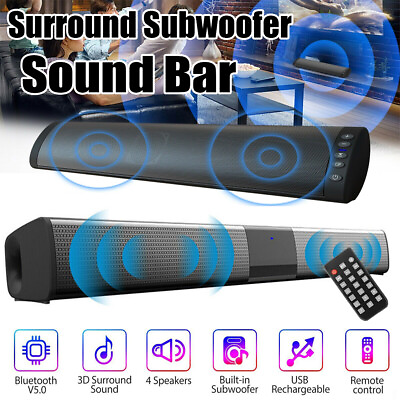 #ad Surround Sound Bar 4 Speaker System Wireless BT Subwoofer TV Home Theateramp;Remote $19.75