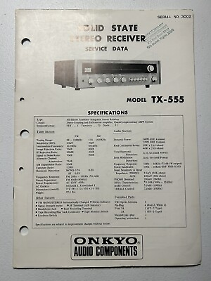 #ad Onkyo Model TX 555 Solid State Stereo Receiver Service Data Original Manual OEM $26.99