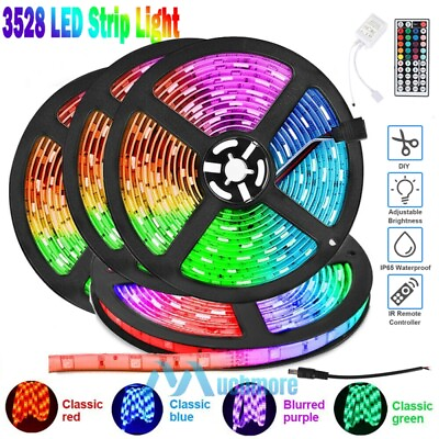 #ad 66FT RGB Flexible LED Strip Light 3528 SMD Music Sync Remote Room TV Bar Light $38.99