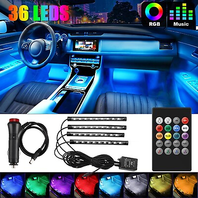 #ad 4PCS 36LED Car Light Strip Interior Ambience Neon Colorful Sound Remote Control $11.95