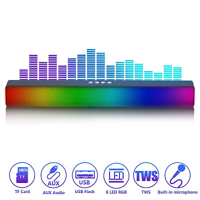 #ad Soundbar RGB Bluetooth Speaker System Wireless 3D Stereo Home Sound Bar Surround $23.12
