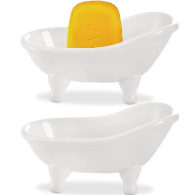 #ad 2 Pack Ceramic Bathtub Soap Dish Bar Soap Tray with Drain for Shower Bathro... $23.73