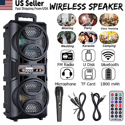 #ad Dual 6.5#x27;#x27; Bluetooth Speakers 3000W Heavy Bass Sound Party LED Lights Portable $45.99