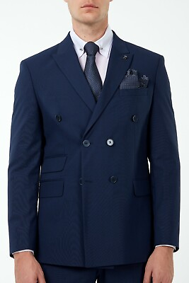#ad Jack Martin Blue Semi Plain Double Breasted Suit Mens Business amp; Wedding Suit GBP 149.00