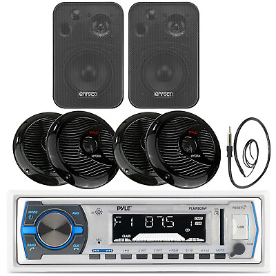 #ad #ad Pyle White USB Bluetooth Boat Radio 4 Marine 6.5quot; Speakers 4quot; Box Speakers $147.49