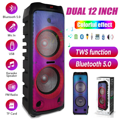 #ad Portable Wireless Big Party FM Bluetooth Speaker Dual 12quot; Woofer 3quot; Tweeter Bass $239.99