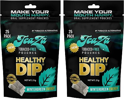 #ad TeaZa Herbal Energy 25pk Bags Wintergreen ENERGY 2 Pack 50 Total Pouches $20.95