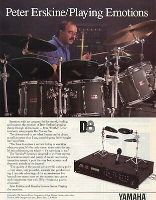 #ad 1989 Print Ad of Yamaha System Drums amp; D8 Electronic Drums w Peter Erskine $9.99