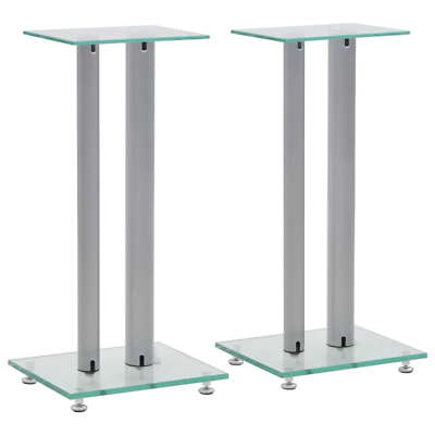 #ad Pair of Speaker Stands with Tempered Glass and Silver 2 Pillar Design $105.99