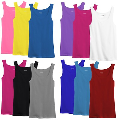#ad 3 Pack Mixed Colors Women 100% Cotton Basic Ribbed Tank Top Sleeveless Shirts $11.99