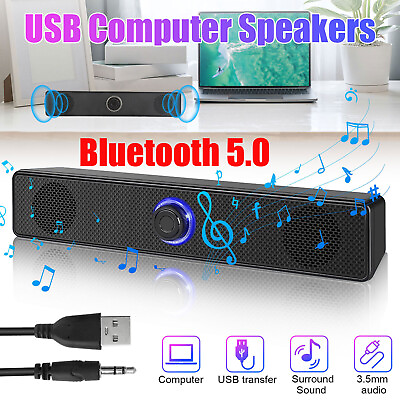 #ad Wired Computer Speakers Soundbar Stereo Bass Sound 3.5mm USB for Desktop Laptop $13.59