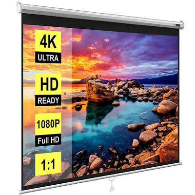 #ad 120quot; 1:1 Projection Screen Manual Pull Down Matte White Home HD Movie Theater $59.99
