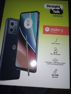 #ad *NEW* Motorola Moto G Stylus 2023 4G 6.5quot; 64GB Blue Straight Talk Prepaid Phone $55.99