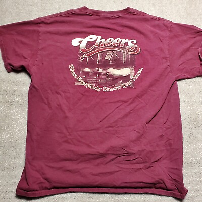 #ad Cheers Boston Bar Maroon Red Tee Shirt 2000s Embroidered Size Large $11.77