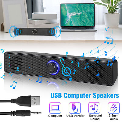 #ad Bluetooth 5.0 Stereo Bass Sound Computer Speakers Wired Soundbar for Laptop PC $13.89
